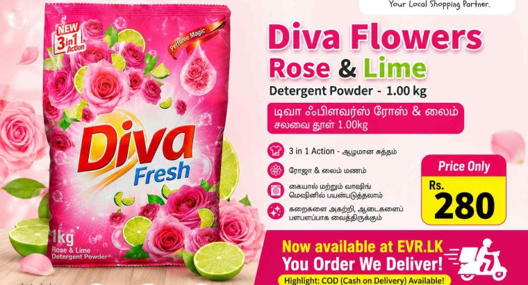 Diva Flowers Rose & Lime Detergent Powder 1.00kg (டிவா ஃபிளவர்ஸ் ரோஸ் & லைம் சலவை தூள் 1.00kg) – EVR